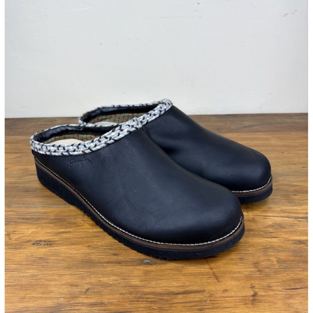 Simple Shoes Original Clog Black Leather Braided Trim Mule Men 14 M Women 16